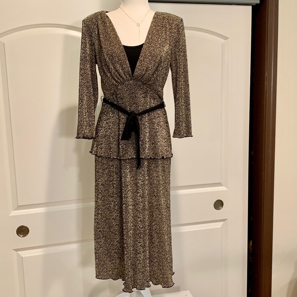 CONNECTED APPAREL BROWN BELTED MIDI DRESS
